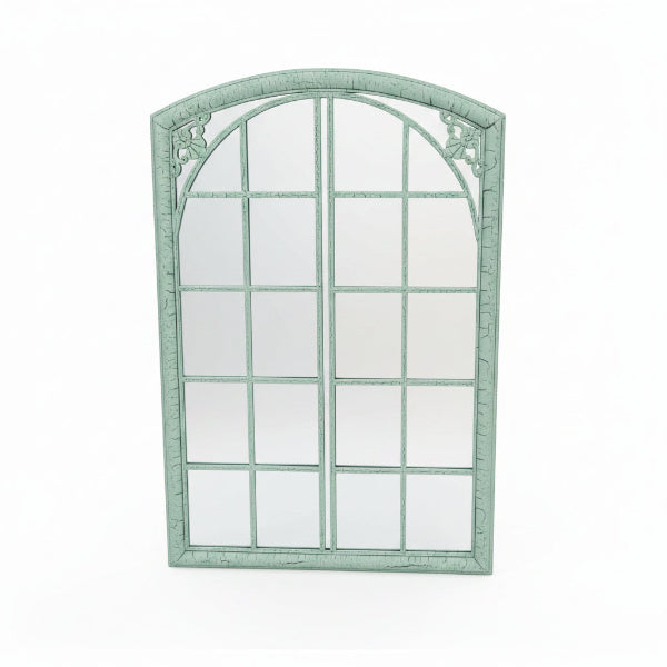 Distressed Mint Green Window Pane Mirror