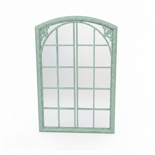 Distressed Mint Green Window Pane Mirror