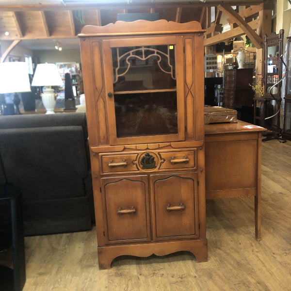 Vintage Wooden Hutch Cabinet with Decorative Ship Detail