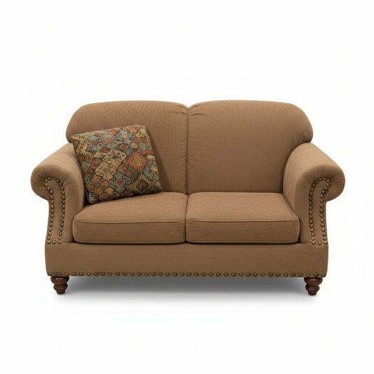 BROWN UPHOLSTERED LOVESEAT