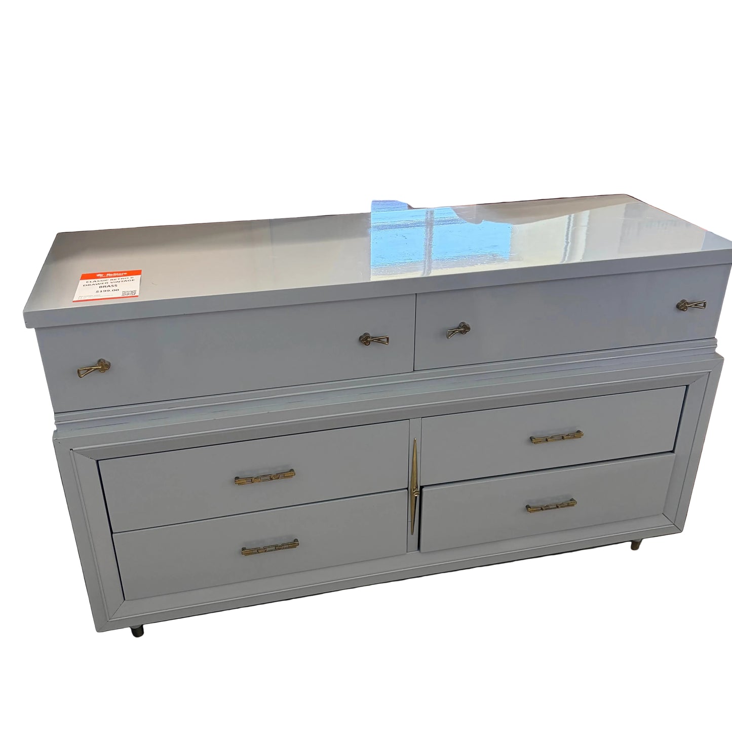 Classic Retro 6 Drawer Vintage Brass Dresser
