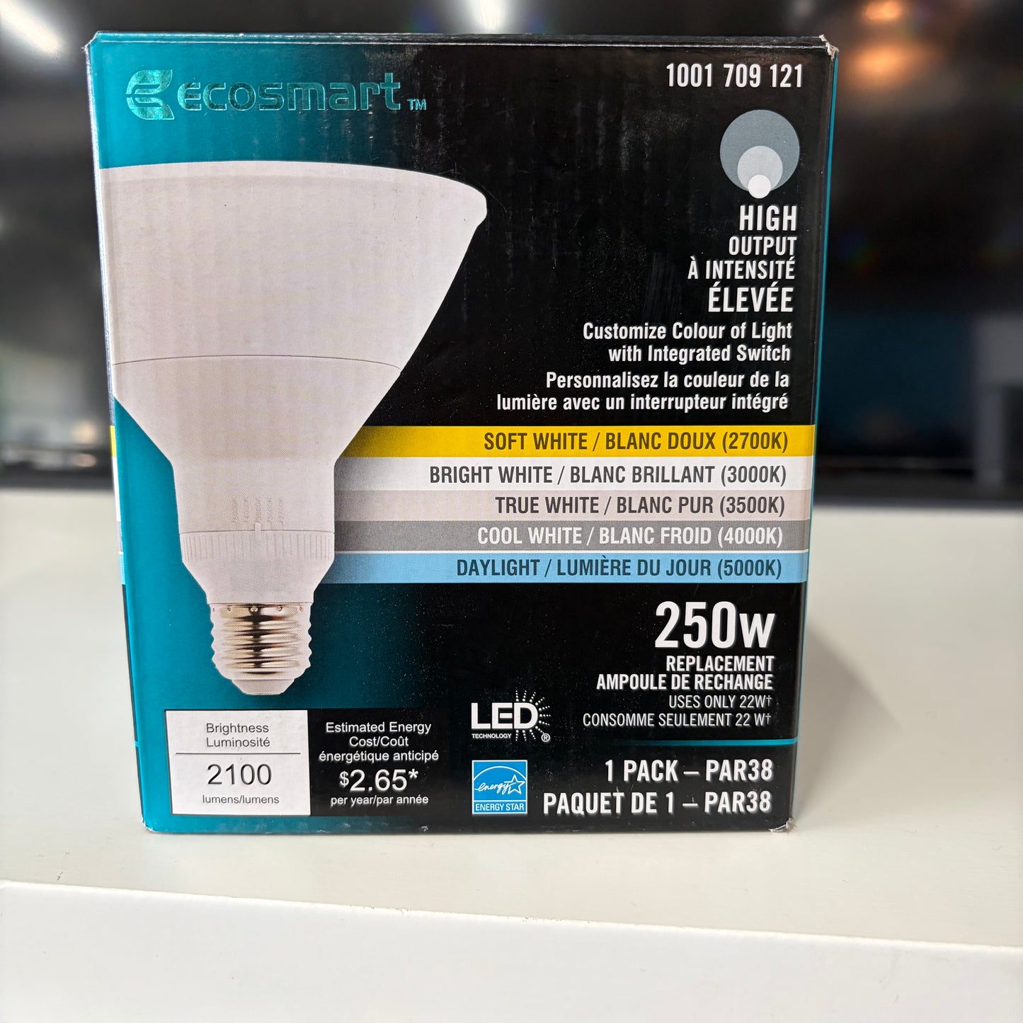 Ecosmart LED PAR38 E26 250W Equivalent A-Line Flood Light Bulb, Dimmable Selectable White (2700K-5000K)