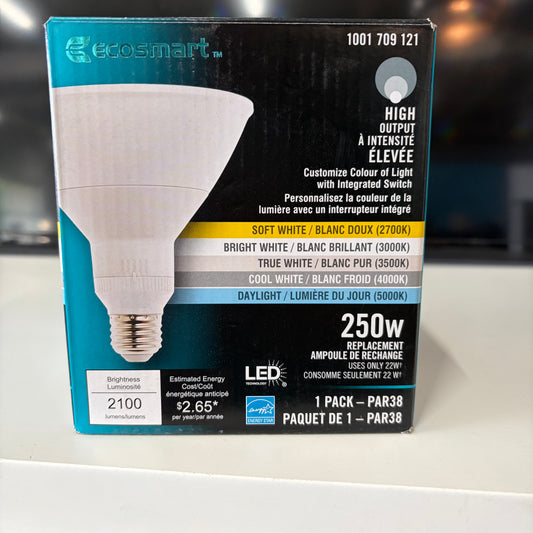 Ecosmart LED PAR38 E26 250W Equivalent A-Line Flood Light Bulb, Dimmable Selectable White (2700K-5000K)