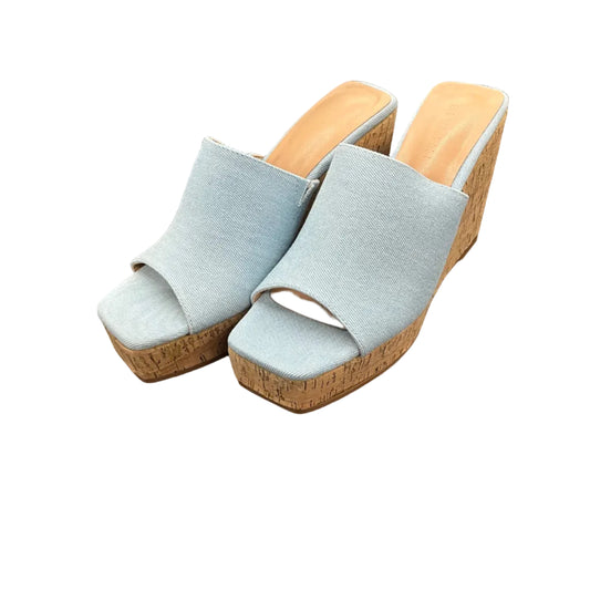 Chic Light Blue Denim Cork Sandals - Size 9