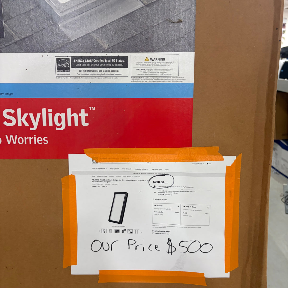 VELUX FS- Fixed Deck Mount Skylight size C12