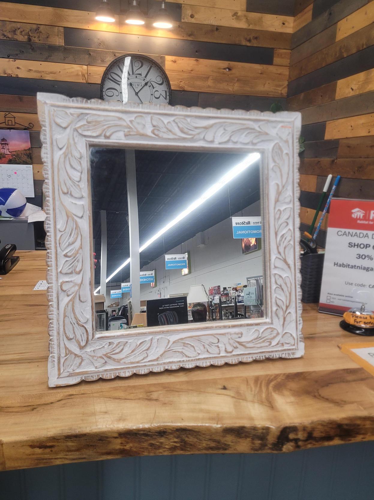 Ornate Distressed White Framed Wall Mirror