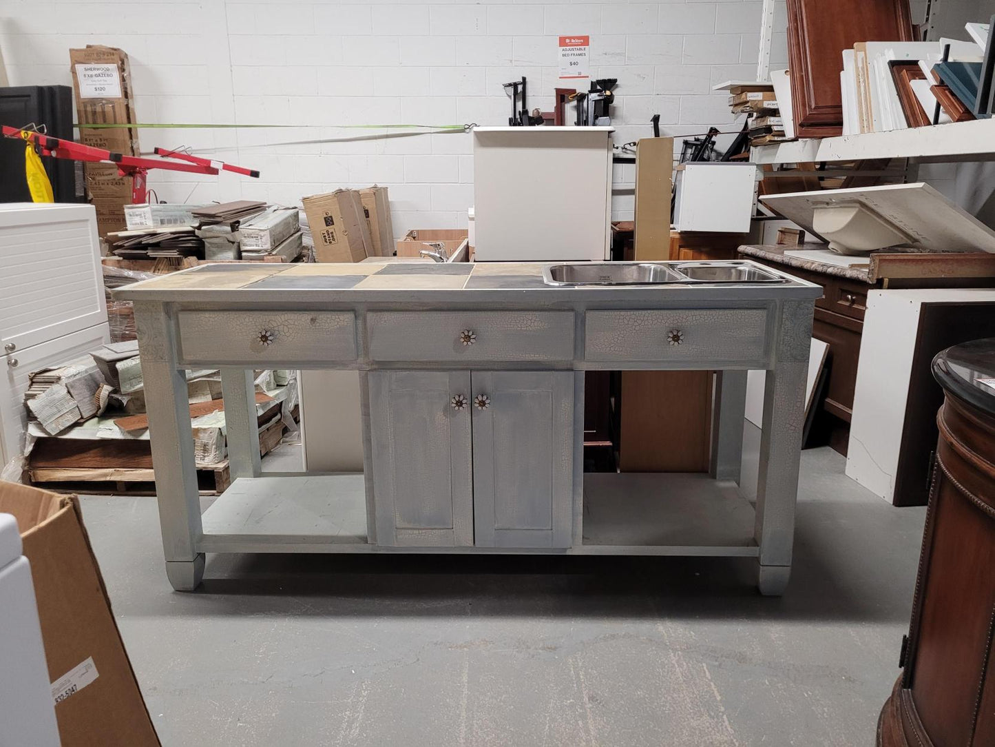 Vintage style Farmhouse Work Station with Double Sink SK046