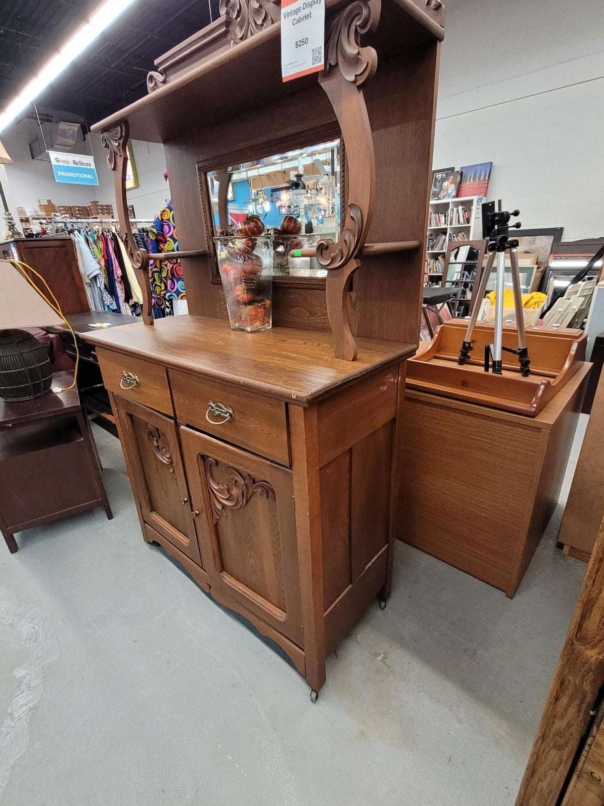 Vintage Carved Wood Display Cabinet