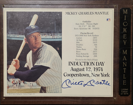 Mickey Mantle Hall of Fame Induction Day Plaque – Limited Edition (1974)