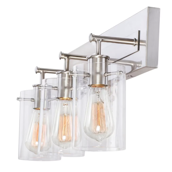 Hampton Bay Regan 3-Light Vanity Light Fixture – Brushed Nickel Finish