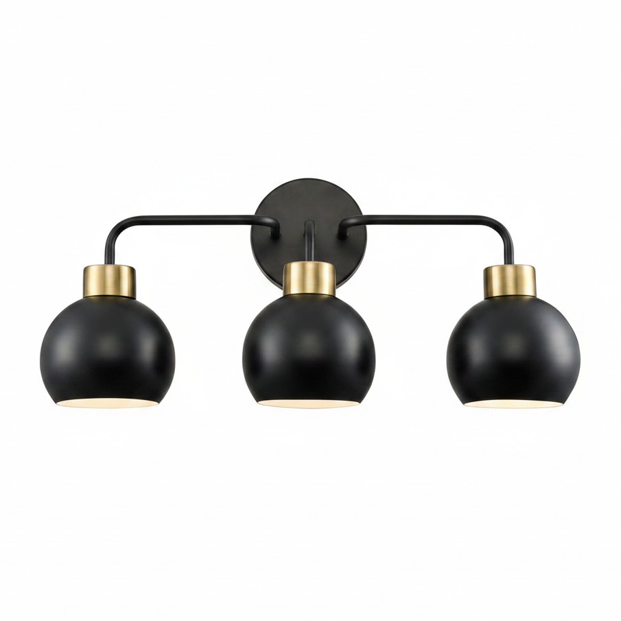 Yocca 3-Light Vanity Fixture – Matte Black Finish with Gold Accents