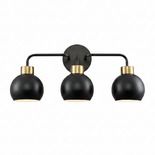 Yocca 3-Light Vanity Fixture – Matte Black Finish with Gold Accents