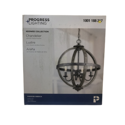 KEOWEE COLLECTION 4-Light Artisan Iron Orb Chandelier with Elm Wood Accents