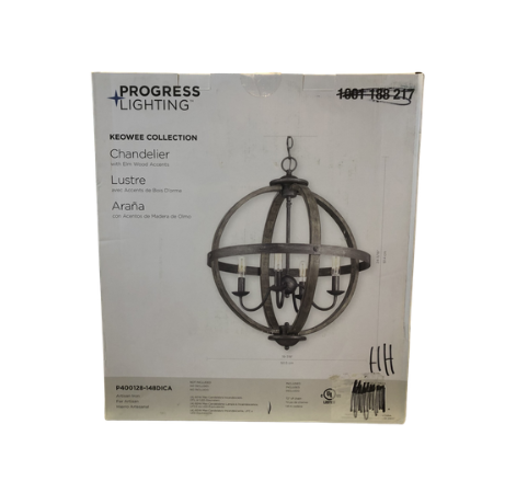 KEOWEE COLLECTION 4-Light Artisan Iron Orb Chandelier with Elm Wood Accents