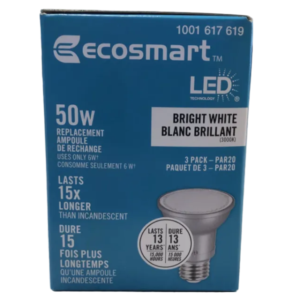 EcoSmart LED PAR20 Bright White Adjustable Beam Light Bulbs - 3 pack