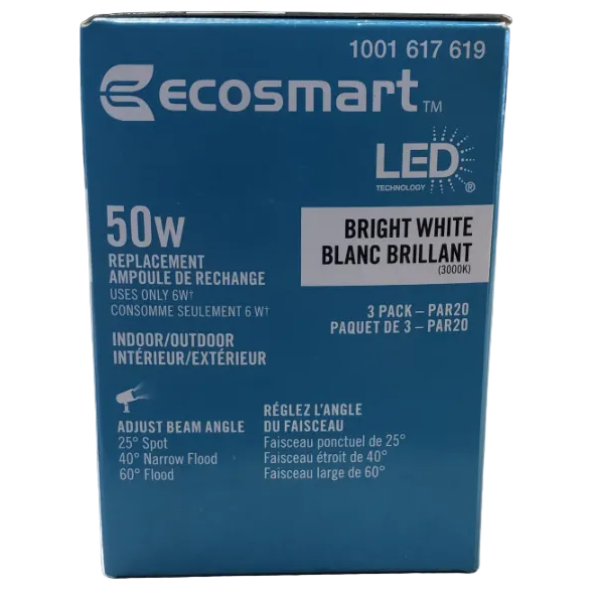 EcoSmart LED PAR20 Bright White Adjustable Beam Light Bulbs - 3 pack