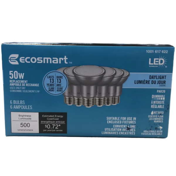 EcoSmart LED PAR20 Adjustable Beam Light Bulbs - 6 pack