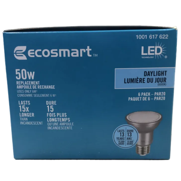 EcoSmart LED PAR20 Adjustable Beam Light Bulbs - 6 pack