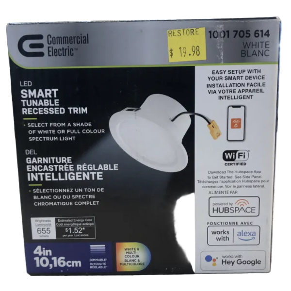 Commercial Electric 4 in. LED Smart Tunable Recessed Trim Pot Light