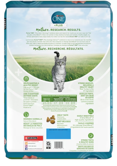 Purina ONE +Plus Dry Cat Food, Indoor Advantage Turkey - 7.2 kg Bag