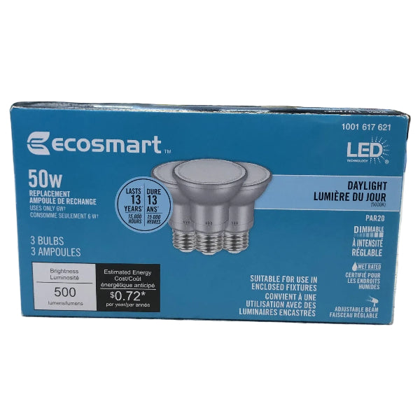 EcoSmart LED PAR20 Adjustable Beam Light Bulbs - 3 pack