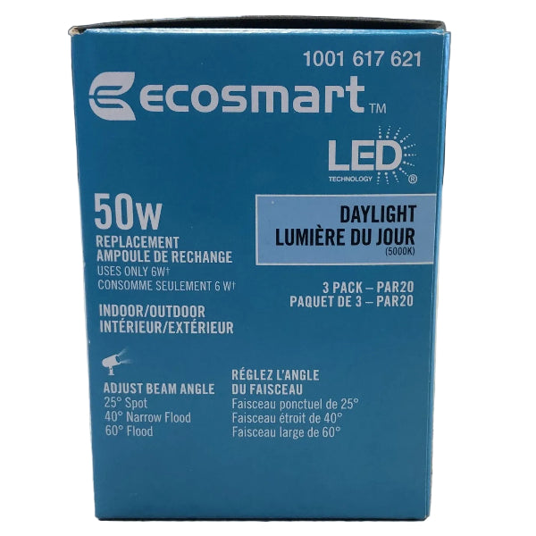 EcoSmart LED PAR20 Adjustable Beam Light Bulbs - 3 pack