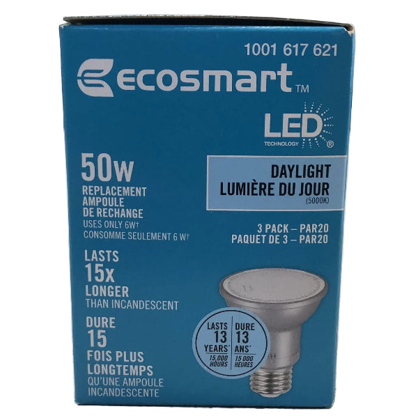 EcoSmart LED PAR20 Adjustable Beam Light Bulbs - 3 pack