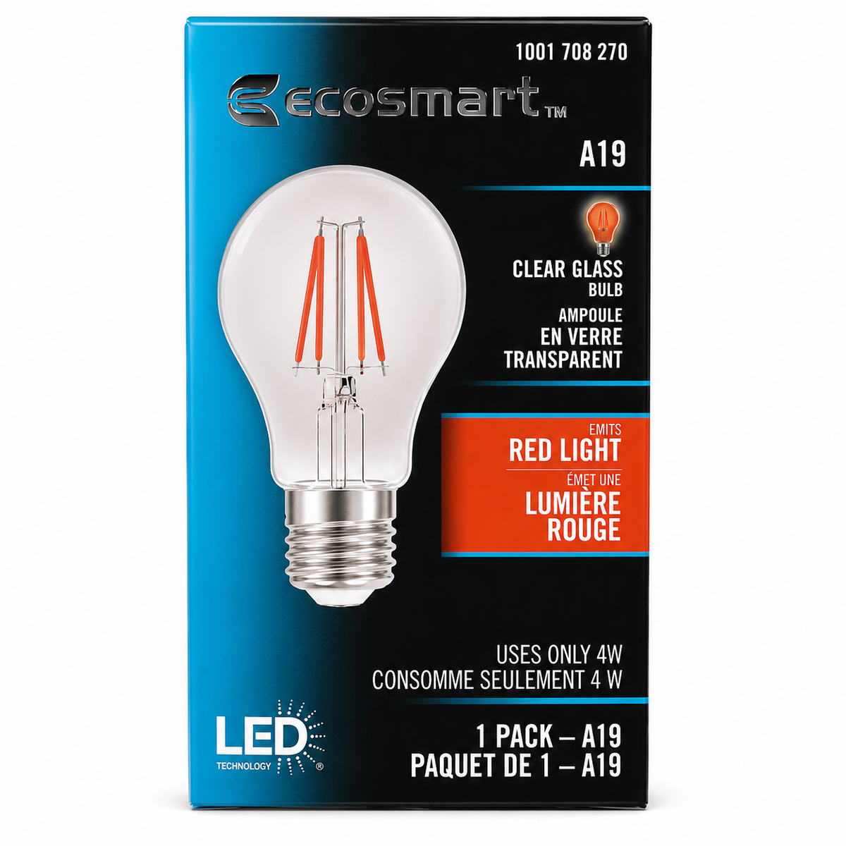 EcoSmart A19 LED Red Light Bulb – 4W