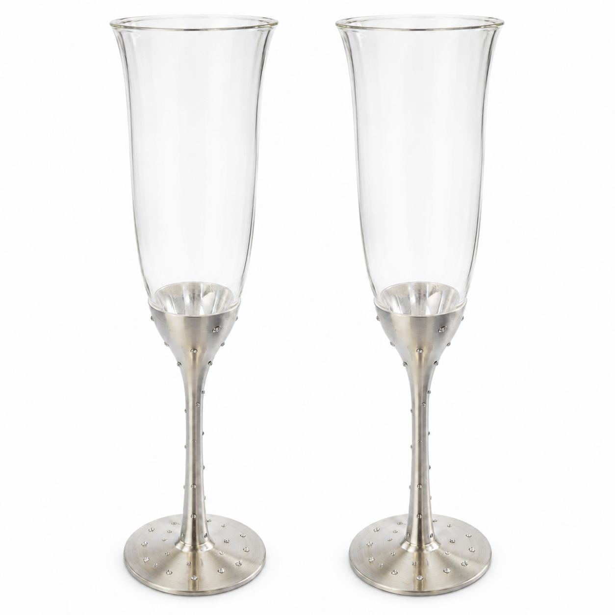 Decorative Champagne Flutes with Crystal Accents – Set of 2