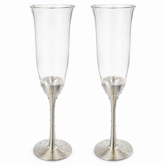 Decorative Champagne Flutes with Crystal Accents – Set of 2
