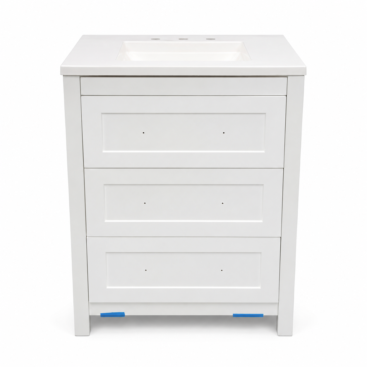 White Three-Drawer Bathroom Vanity with Sink