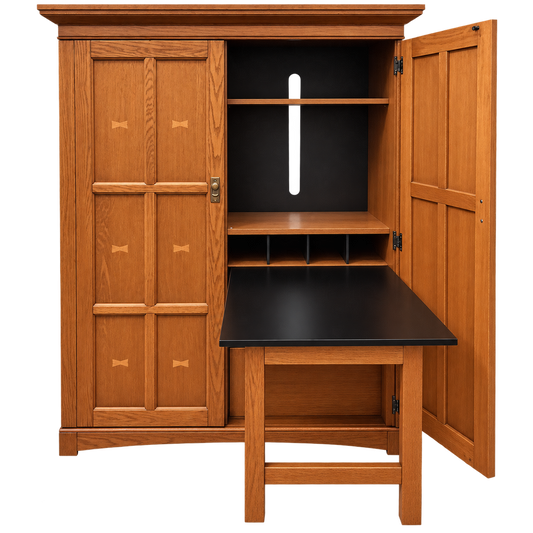 Solid Wood Secretary Armoire with Pull-Out Desk