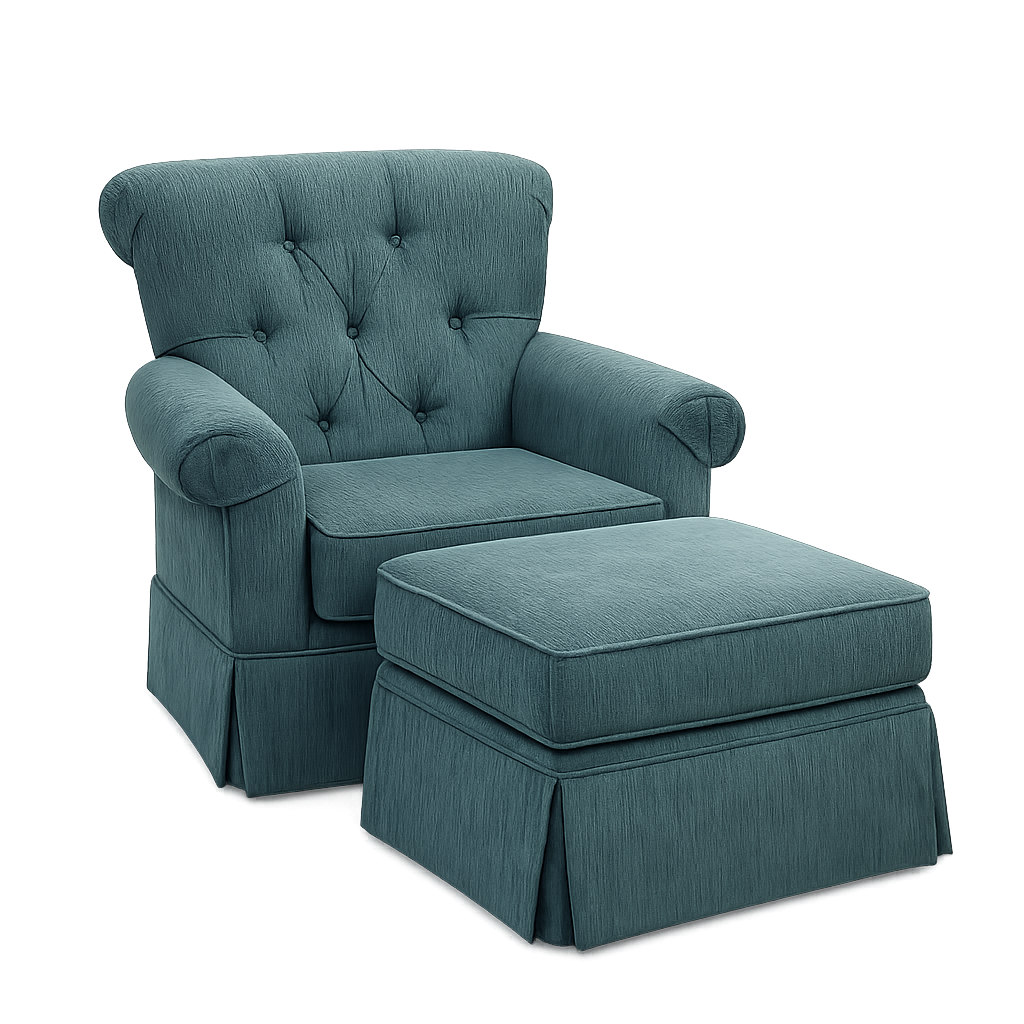 Classic Green Accent Chair & Ottoman Set