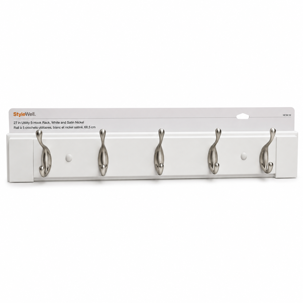 StyleWell 27" Utility 5-Hook Rack – White and Satin Nickel