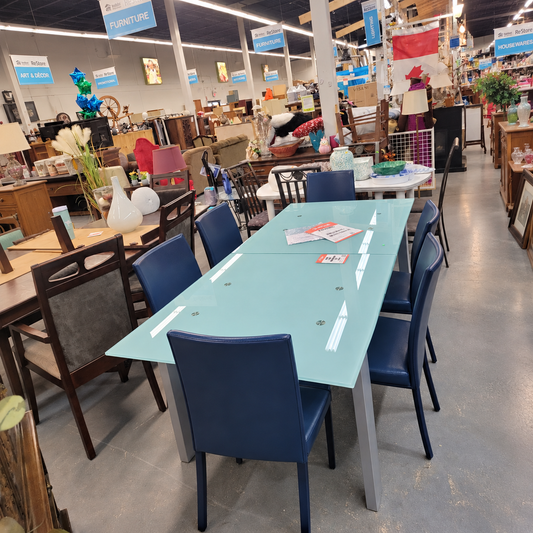 Glass-Top Dining Table with Six Chairs