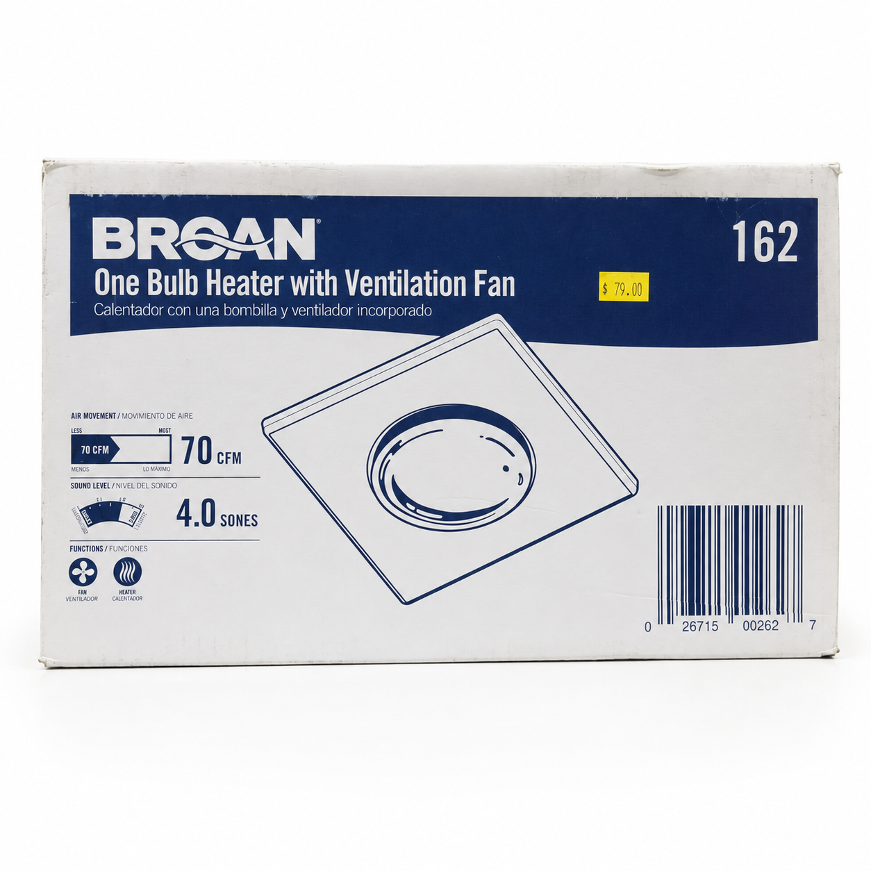 Broan 162 One-Bulb Heater with Ventilation Fan
