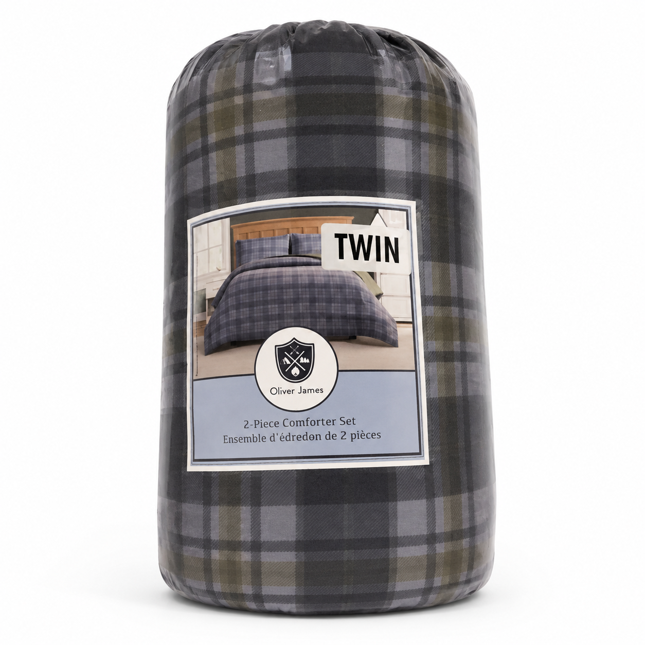 Oliver James Twin Plaid Comforter Set – 2 Pieces
