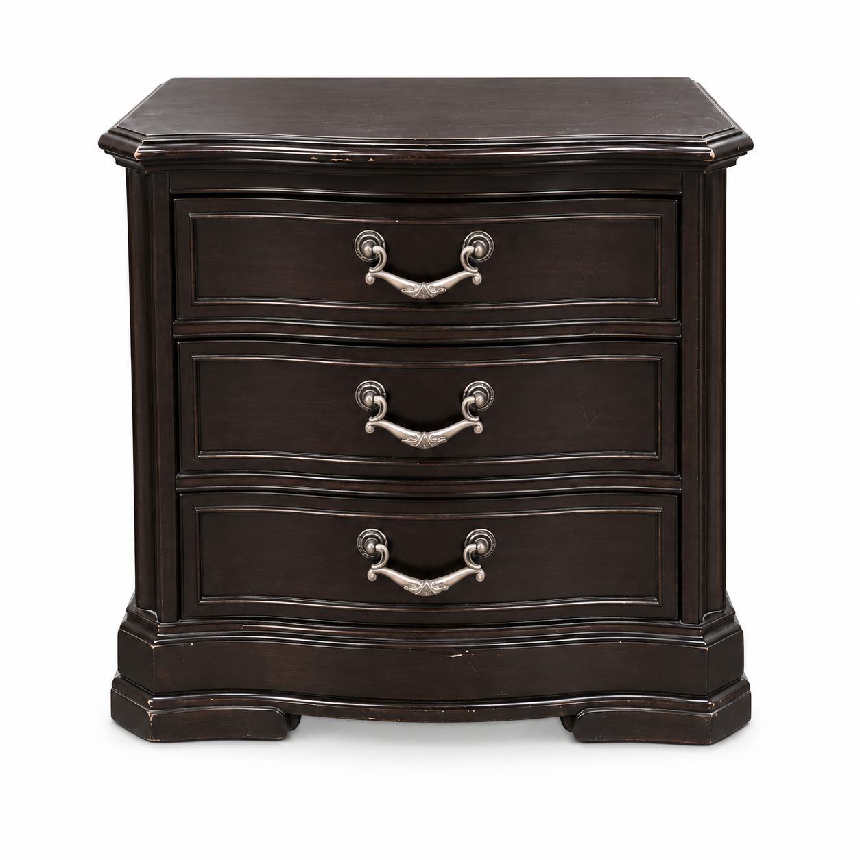 Dark Wood Three-Drawer Nightstand