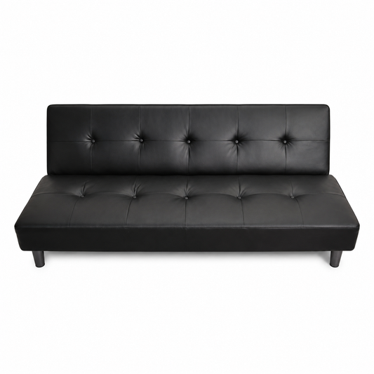 Modern Black Faux Leather Futon Sofa