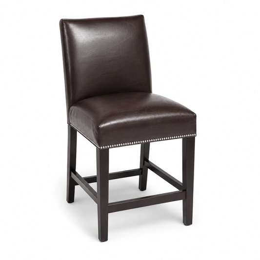 Brown Upholstered Counter-Height Chair with Nailhead Trim
