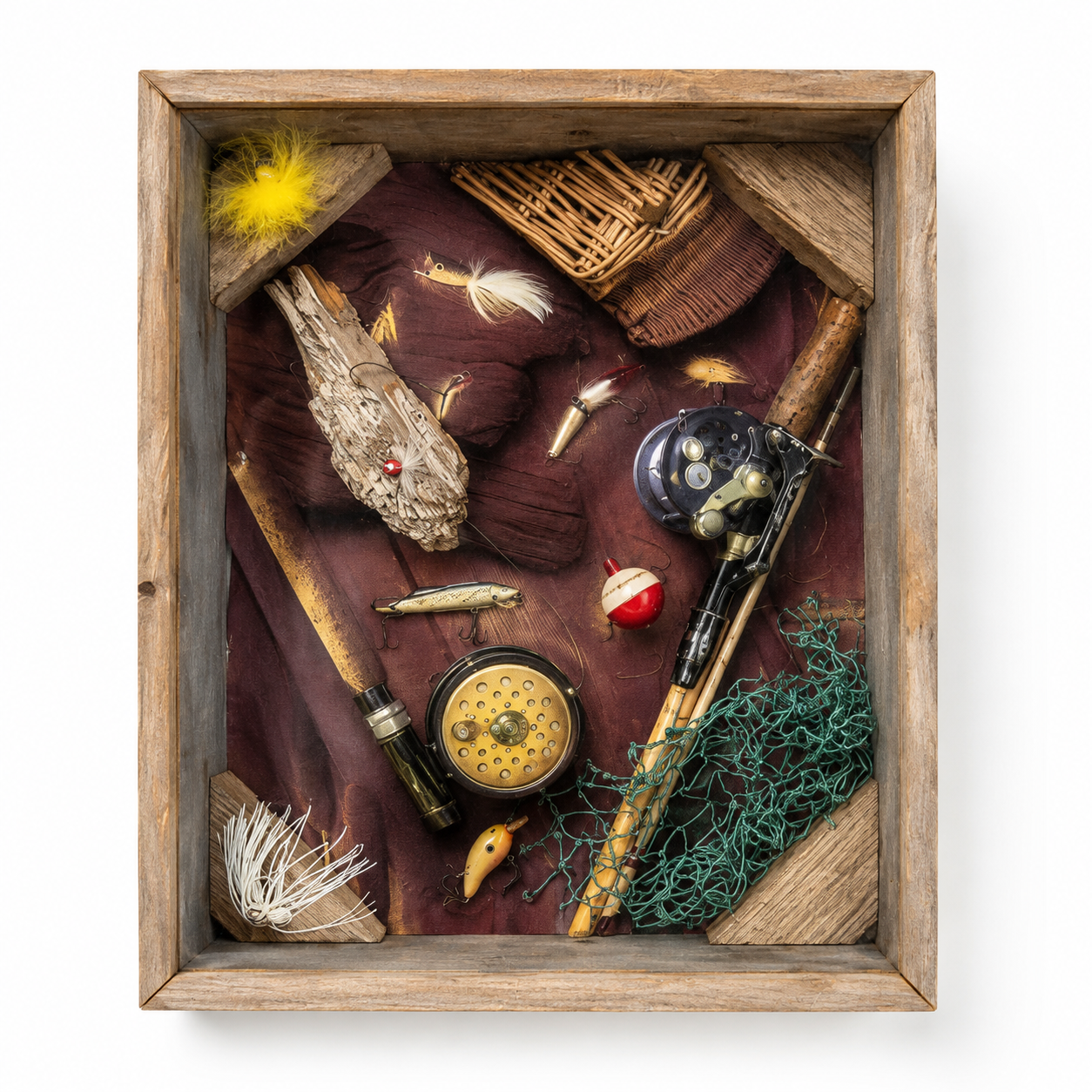 Vintage Fishing Shadow Box Display