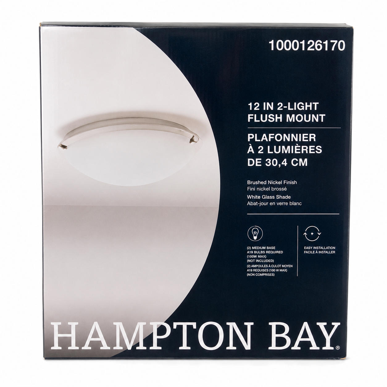 Hampton Bay 12" 2-Light Flush Mount Ceiling Light – Brushed Nickel – New in Box