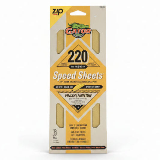 Gator Zip Speed Sheets P220 Very Fine Sandpaper – 6 Pack
