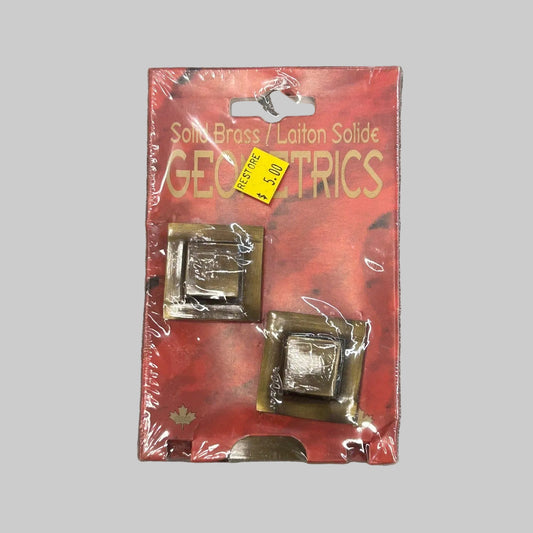 Pair of Brass Drapery Pulls - Old Gold 3-Tier Square