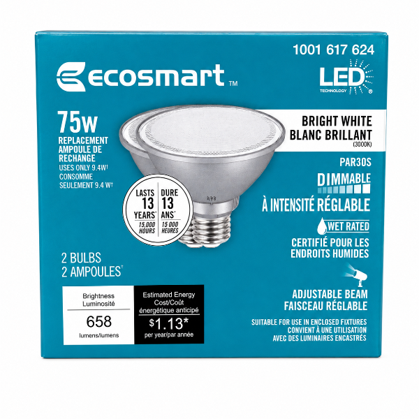 EcoSmart PAR30S LED Light Bulbs – 75W Replacement, 2-Pack