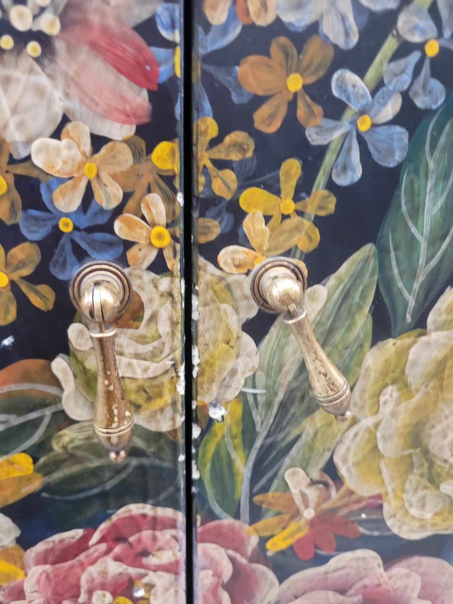 Painted Floral TV Stand / Media Cabinet
