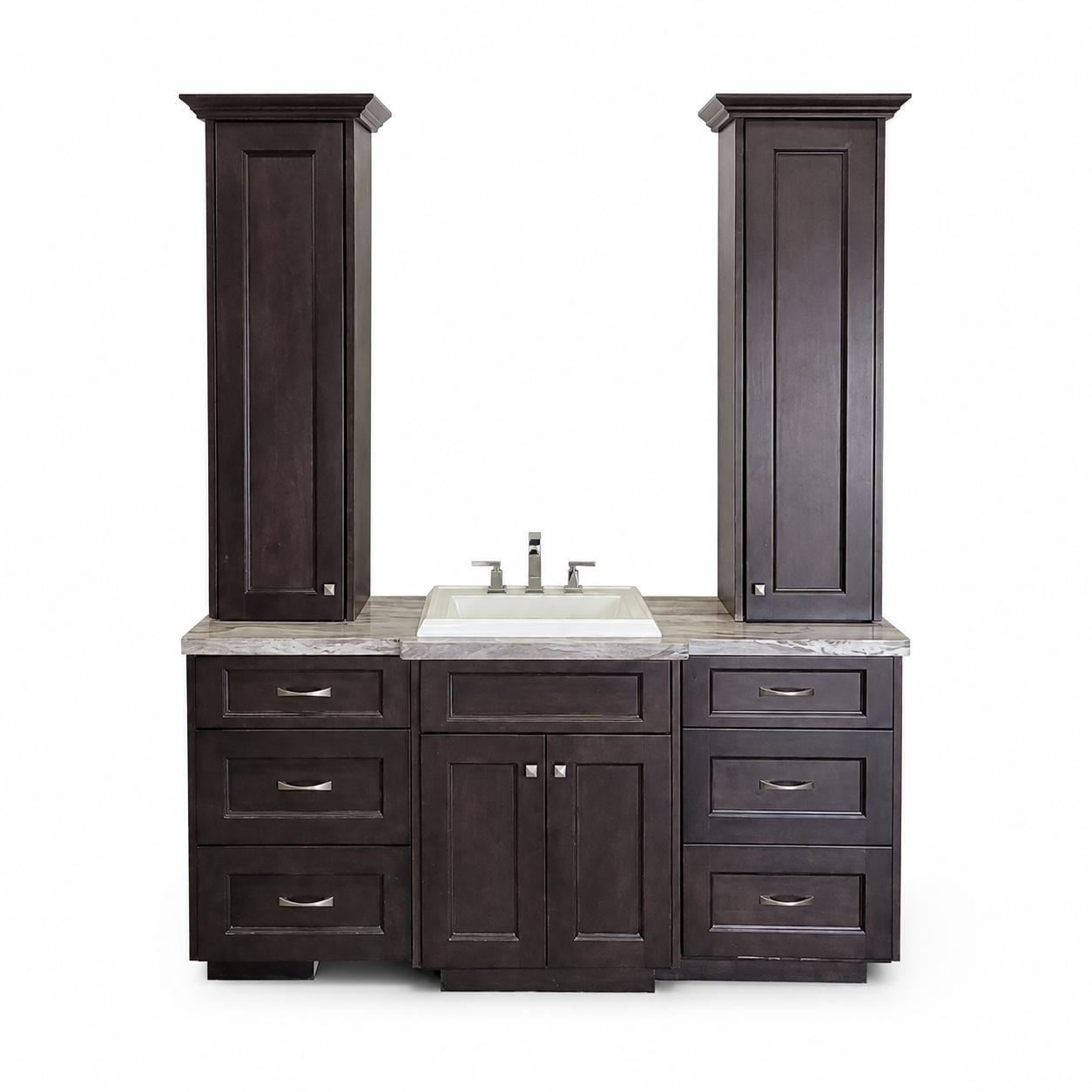 Dark Espresso Bathroom Vanity with Double Tall Towers