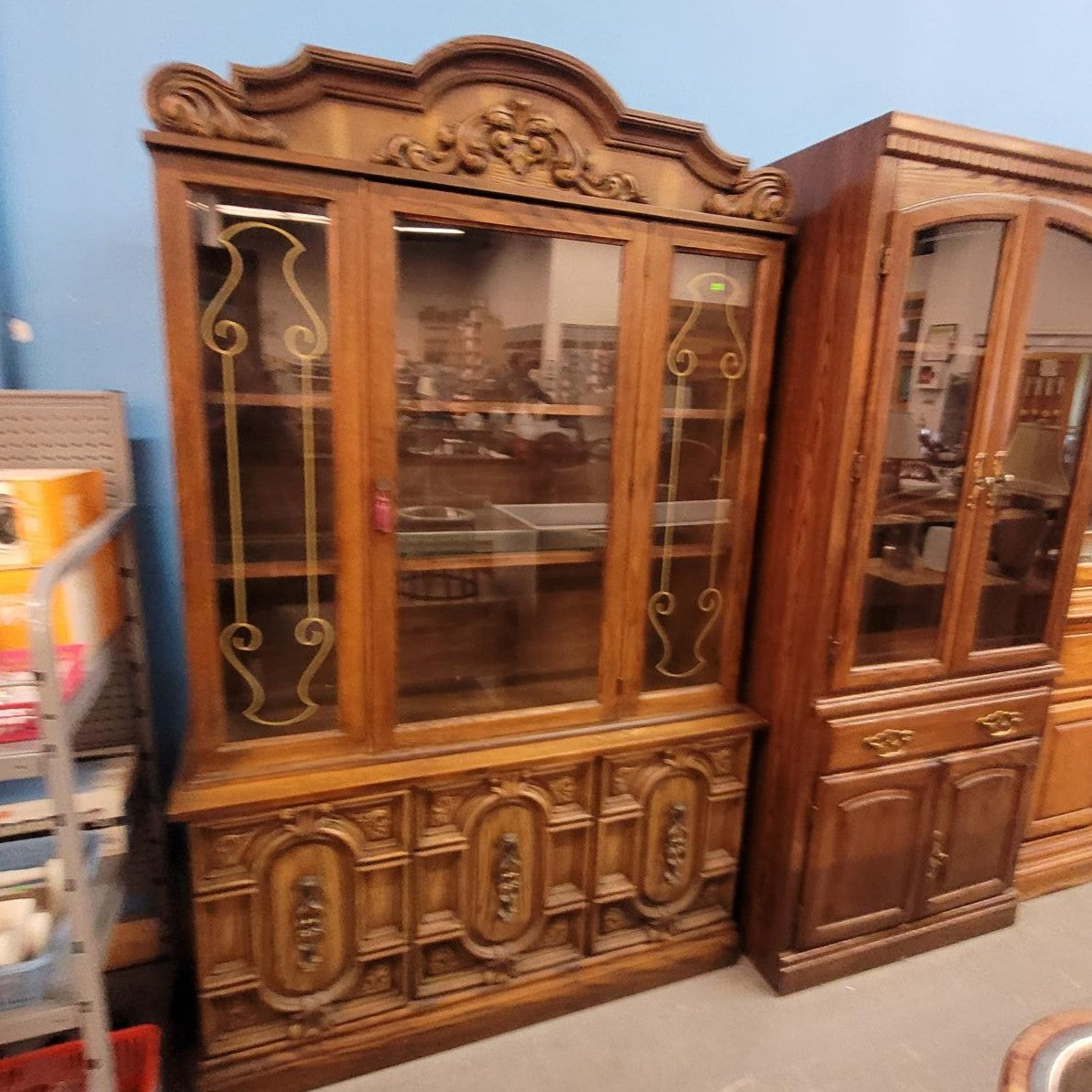 Ornate China Cabinet with Glass Display Doors