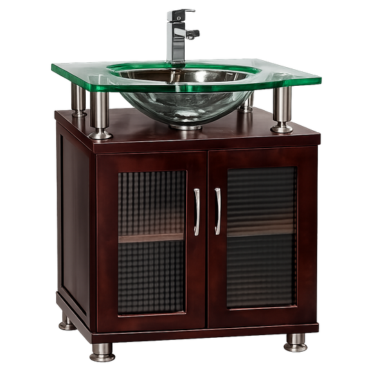 Modern Espresso Glass Vessel Sink Vanity