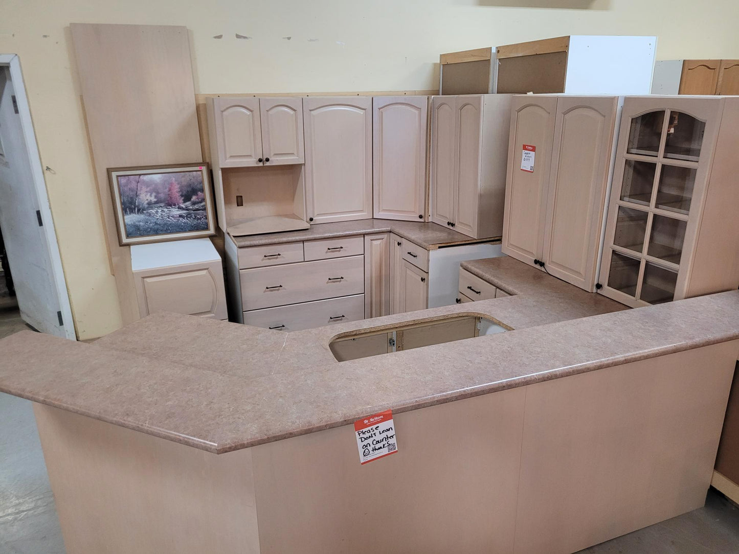 Corner Kitchen Cabinet Set with Peninsula – Cream Finish